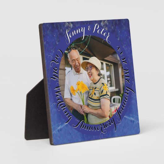 9周年記念結婚ラウンドラピスラズリフレーム フォトプラーク (正面)