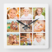 9家族の写真コラージホワイト スクエア壁時計 (正面)