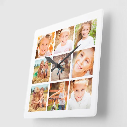 9家族の写真コラージホワイト スクエア壁時計 (傾斜)