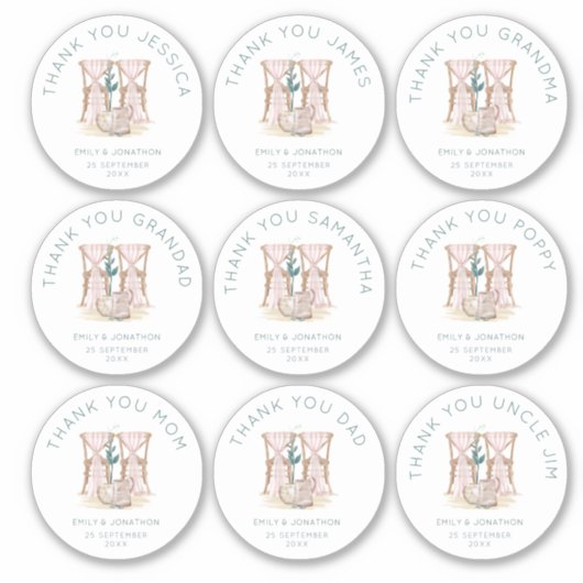 9小さな個人名ありがとう結婚の椅子 シール (正面)