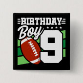 9年オールドサッカーパーティーテーマ9th誕生日ボーイ 缶バッジ (正面)