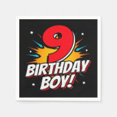 9年オールドスーパーヒーロー誕生日ボーイ9誕生日 スタンダードカクテルナプキン (正面)