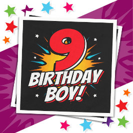 9年オールドスーパーヒーロー誕生日ボーイ9誕生日 スタンダードカクテルナプキン