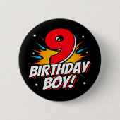 9年オールドスーパーヒーロー誕生日ボーイ9誕生日 缶バッジ (正面)