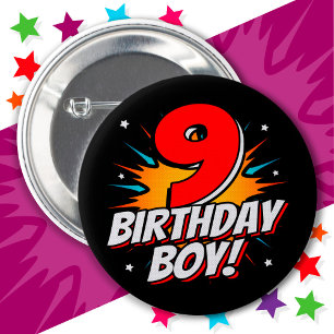 9年オールドスーパーヒーロー誕生日ボーイ9誕生日 缶バッジ