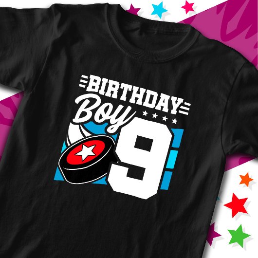 9年オールドホッケーパーティーテーマ9th誕生日ボーイ tシャツ