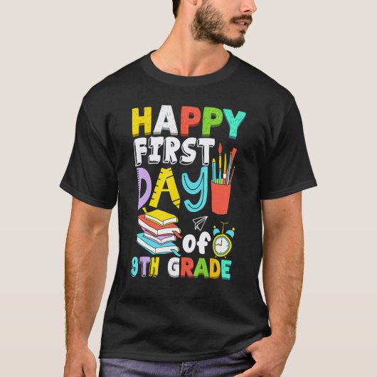 9年生の初日おめでとう 先生 男子 女子 Tシャツ (正面)