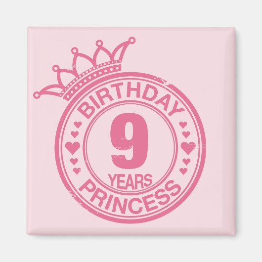 9年 – 誕生日プリンセス – ピンク マグネット (正面)