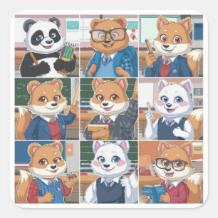 9新学期かわいい動物のセット スクエアシール