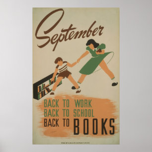 9月に仕事に戻る,学校,書籍ヴィンテージWPA ポスター