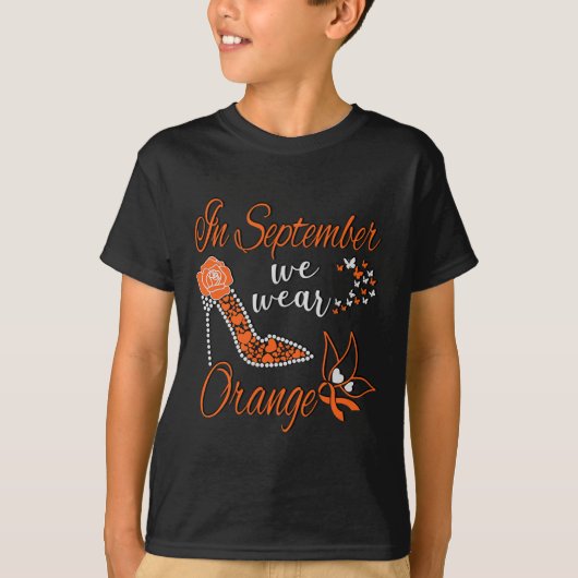 9月に我々は衣服オレンジ白血病認識度モン Tシャツ (正面)
