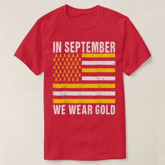 9月に我々は衣服金ゴールド小児癌の粟原 Tシャツ (デザイン正面)