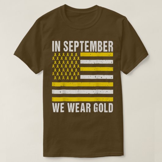 9月に我々は衣服金ゴールド小児癌の粟原 Tシャツ (デザイン正面)