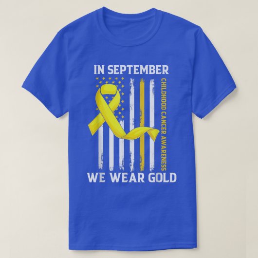 9月に我々は衣服金ゴールド小児癌の粟原 Tシャツ (デザイン正面)