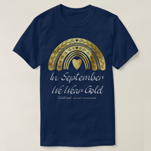 9月に我々は衣服金ゴールド小児癌の粟原 Tシャツ (デザイン正面)