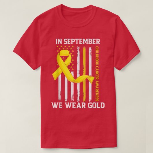 9月に我々は衣服金ゴールド小児癌の粟原 Tシャツ (デザイン正面)