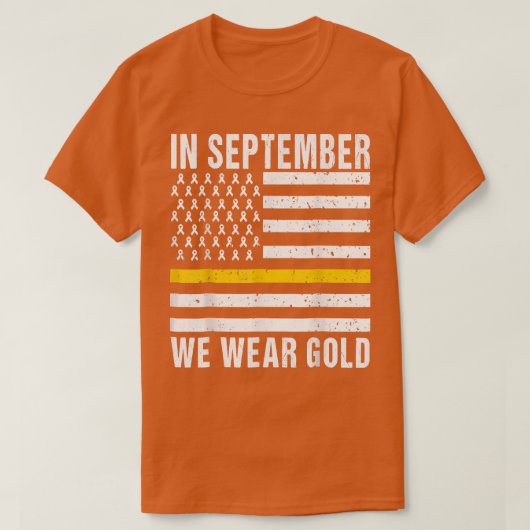 9月に我々は衣服金ゴールド小児癌の粟原 Tシャツ (デザイン正面)