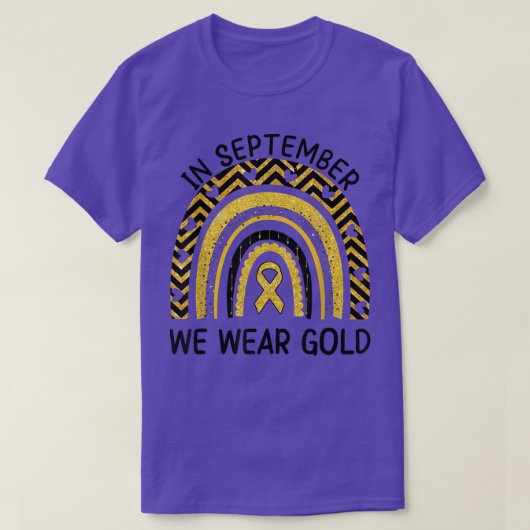 9月に我々は衣服金ゴールド小児癌の粟原 Tシャツ (デザイン正面)