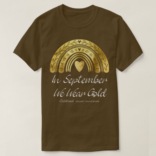9月に我々は衣服金ゴールド小児癌の粟原 Tシャツ (デザイン正面)
