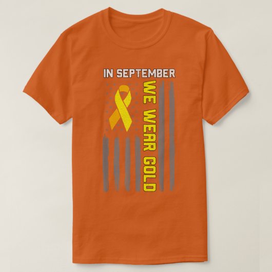 9月に我々は衣服金ゴールド小児癌の粟原 Tシャツ (デザイン正面)