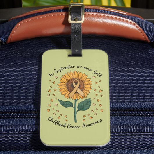 9月に我々は衣服金ゴールド小児癌を認識 ラゲッジタグ (正面インサイチュ2)