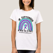 9月に我々衣服ティール(緑がかった色)と紫の自殺の保護 Tシャツ (正面)