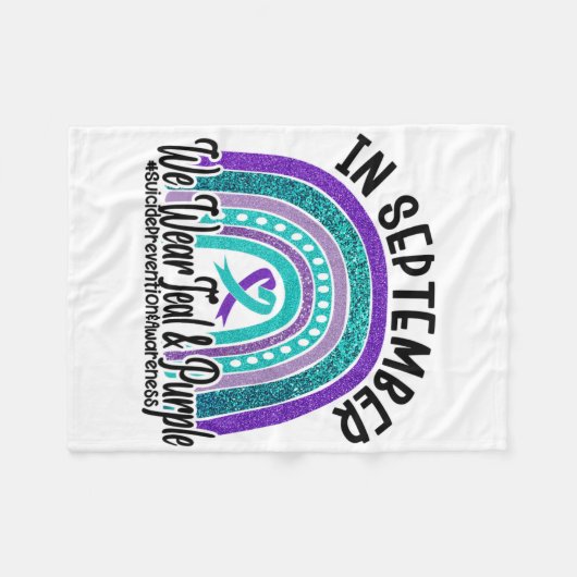 9月に我々衣服ティール(緑がかった色)紫の自殺予防 フリースブランケット (正面(横))