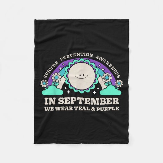 9月に我々衣服ティール（緑がかった色）紫の自殺予防 フリースブランケット (正面)