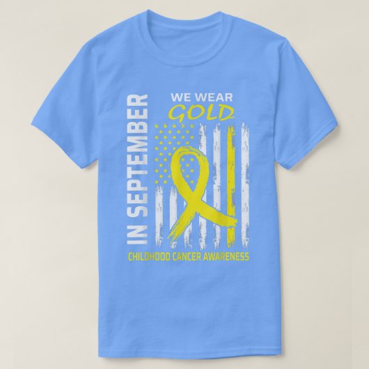 9月に我々衣服金ゴールドフラグ小児癌Aw Tシャツ (デザイン正面)