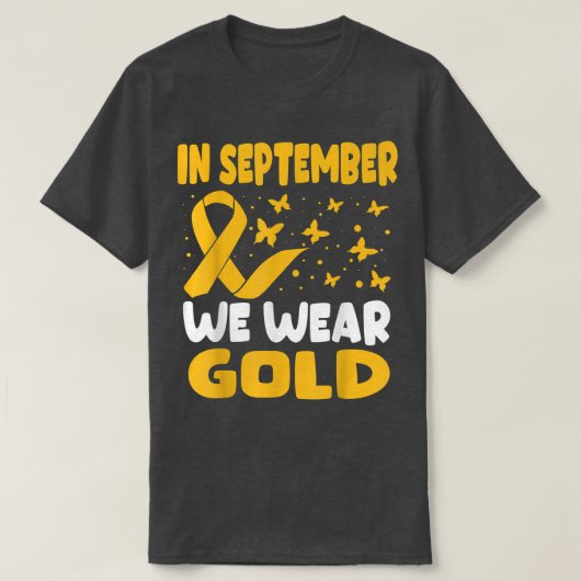 9月に我々衣服金ゴールドリボン小児癌 Tシャツ (デザイン正面)