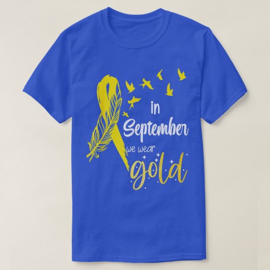 9月に我々衣服金ゴールドリボン小児癌 Tシャツ (デザイン正面)
