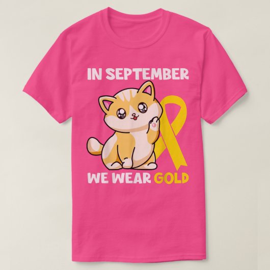 9月に我々衣服金ゴールド猫の幼少期がん阿波 Tシャツ (デザイン正面)