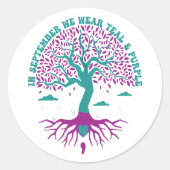 9月に私たちは衣服ティール（緑がかった色）と紫色のメンタルヘルス ラウンドシール (正面)