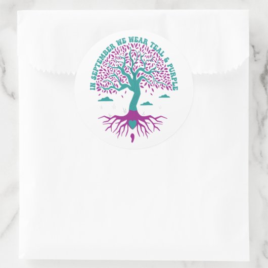 9月に私たちは衣服ティール（緑がかった色）と紫色のメンタルヘルス ラウンドシール (バッグ)