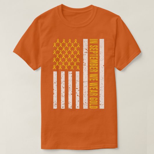 9月に私たちは衣服金ゴールドシャツ小児癌A Tシャツ (デザイン正面)
