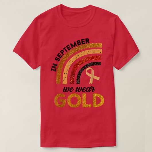 9月に私たちは衣服金ゴールド虹の小児期がん Tシャツ (デザイン正面)