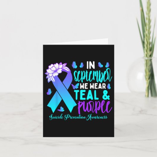 9月に私たち衣服ティール（緑がかった色）紫リボン自殺Pr カード (正面)