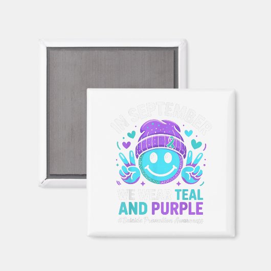 9月に私たち衣服ティール(緑がかった色)紫リボン自殺Pr マグネット (正面/裏面)
