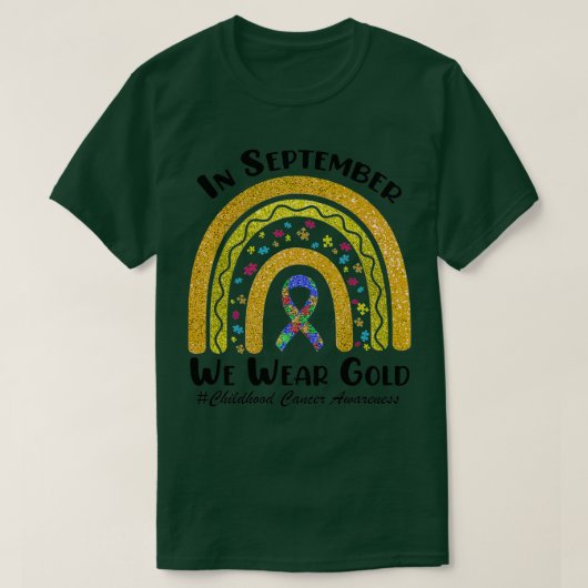 9月に私たち衣服金ゴールド虹の小児期がん Tシャツ (デザイン正面)