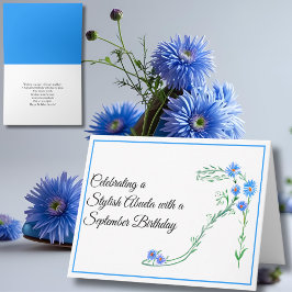 9月のお誕生日おめでとう アブエラ 青いシスターギクの花 カード