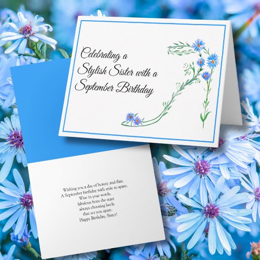 9月のお誕生日おめでとう シスター ブルーアスターの花 カード