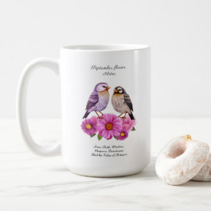9月のアスター花鳥付き誕生プレゼント コーヒーマグカップ