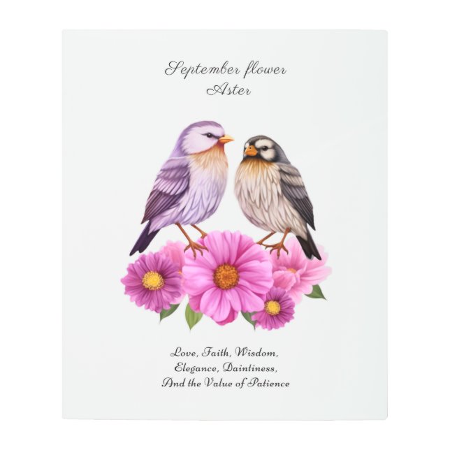 9月のアスター花鳥付き誕生プレゼント メタルプリント (正面)