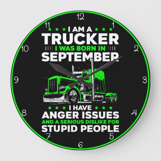 9月のトラック運転手:怒りと愚かさ ラージ壁時計 (正面)