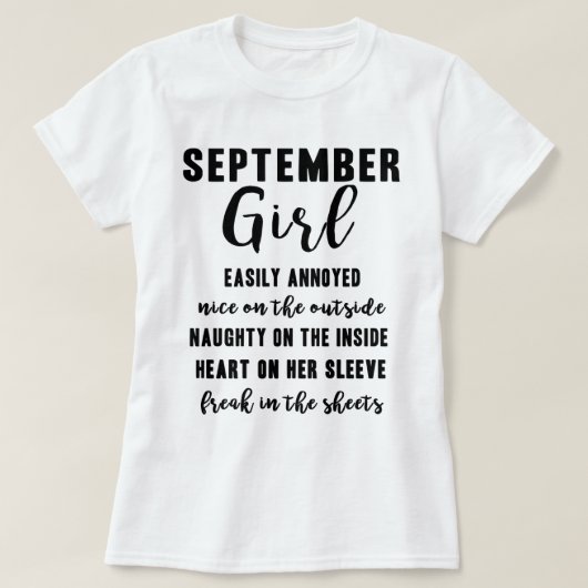 9月の女の子の誕生日プレゼントのおもしろいな女性Tシャツ Tシャツ (デザイン正面)
