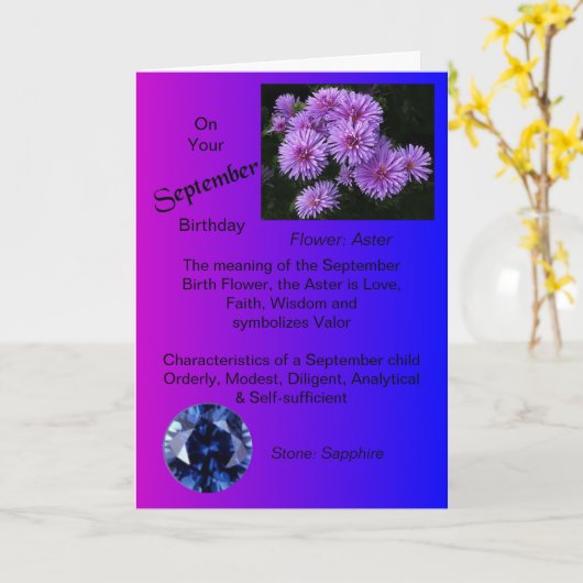 9月の誕生日カード – アスターとサファイア カード (黄色い花)