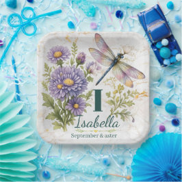 9月の誕生花 アスターとトンボ ペーパープレート