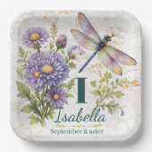 9月の誕生花 アスターとトンボ ペーパープレート (正面)