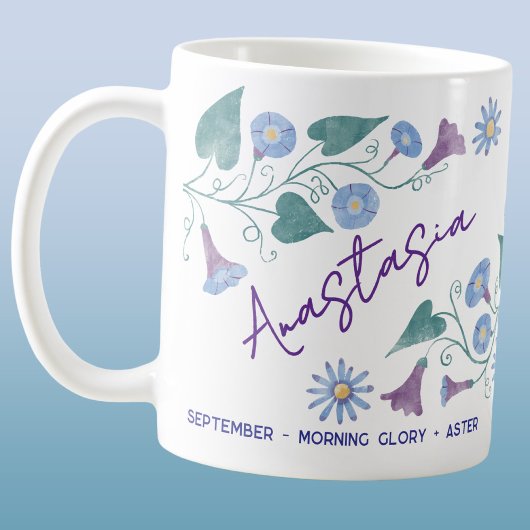 9月の誕生花 モーニンググローリーのカスタムネーム コーヒーマグカップ