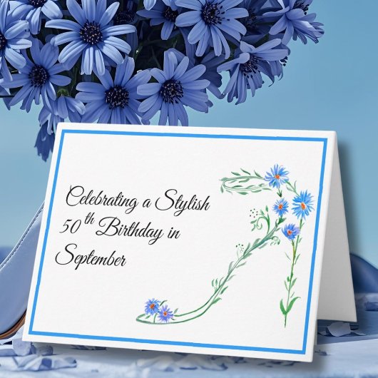 9月の50歳の誕生日おめでとう ブルーアスターの花 カード